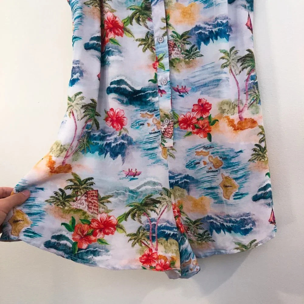 Majorelle Tropical Patterned Aloha Resortwear Button Down Strappy Romper XS - Picture 4 of 13